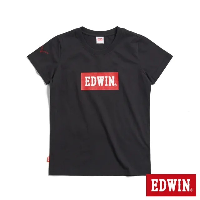 【EDWIN】女裝 音樂紅印花短袖T恤(黑色)