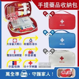 【生活良品】家庭護理手提式雙拉鍊醫藥保健品大容量分類收納包1入/袋(車用旅行戶外防災防疫急救箱藥品包)