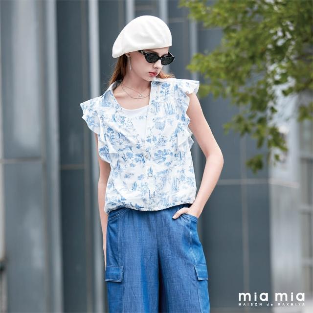 【mia mia】草木印花荷葉袖上衣