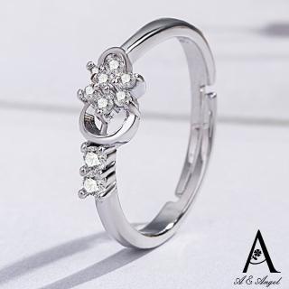 【ANGEL】清純花仙子水鑽簡約彈性開口戒指(銀色)