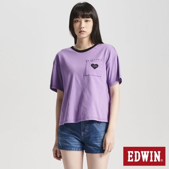 【EDWIN】女裝 TY2K愛心寬版短袖T恤(灰紫色)