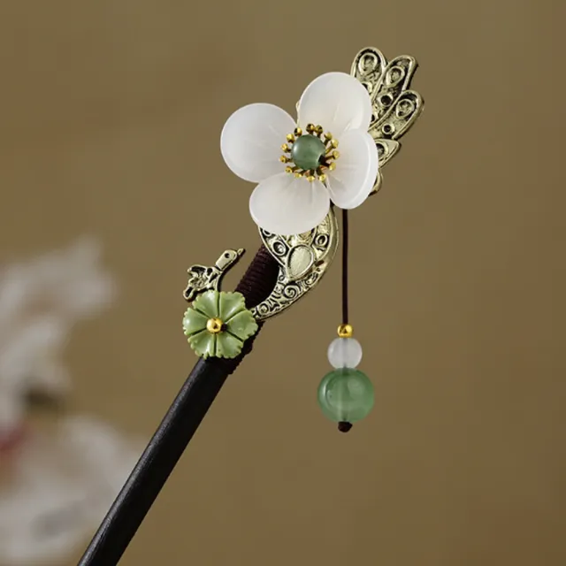 【銀】　★ 民俗 銀流金昆虫花卉紋髪簪 ★　清代　胡蝶 桃花 累糸彫刻　清供雅玩 銀】 ☆ 民俗 銀流金昆虫花卉紋髪簪 ☆ 清代 胡蝶 桃花 累糸彫刻