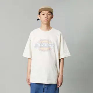 【Dickies】男女款奶油色純棉胸前滲透感大Logo印花休閒短袖T恤｜DK013110C10