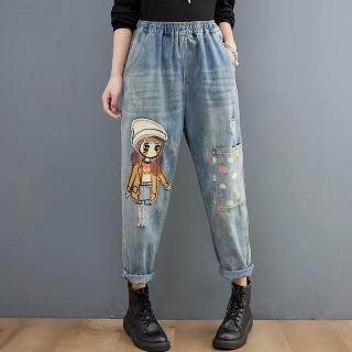 【巴黎精品】現貨+預購 牛仔褲丹寧長褲(修身卡通刺繡休閒女褲子2色a1fe8)
