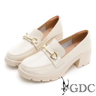 【GDC】英倫簡約酷甜真皮圓頭粗跟樂福鞋-白色(310440-10)