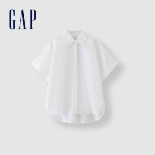 【GAP】女裝 Logo翻領短袖襯衫-白色(464869)