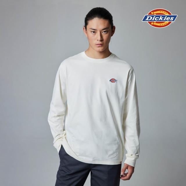 【Dickies】男款米白色純棉經典三色Logo長袖T恤｜DK010983C48