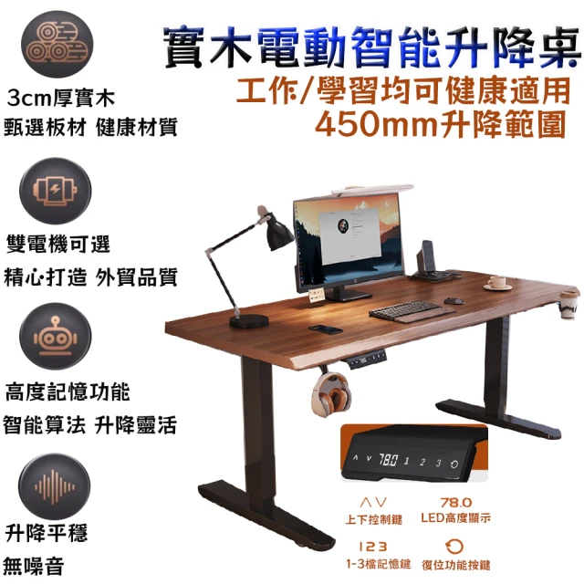 歐德沐 智能電動升降桌140*60*75cm 加厚2.5cm桌面 三節腿 雙電機(電腦桌 電動升降桌 電競桌)