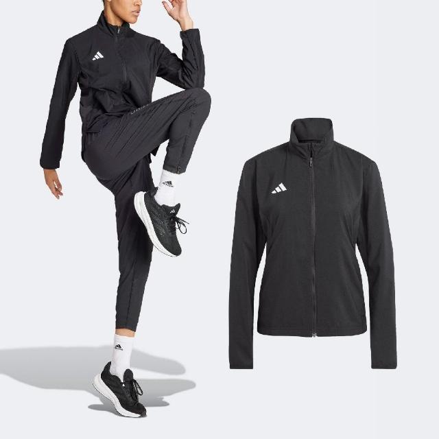 【adidas 愛迪達】外套 ADIZERO E Jacket 女款 黑 白 修身 立領 運動外套 愛迪達(IT7595)