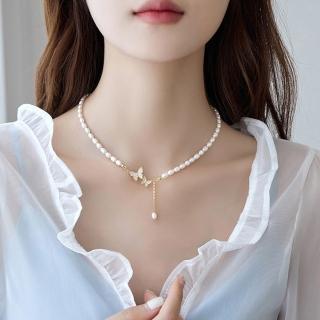 【LEESA】珍珠項鍊\純銀項鍊\蝴蝶項鍊\流蘇\生日禮物\ins項鍊\巴洛克珍珠項鍊\鎖骨鏈