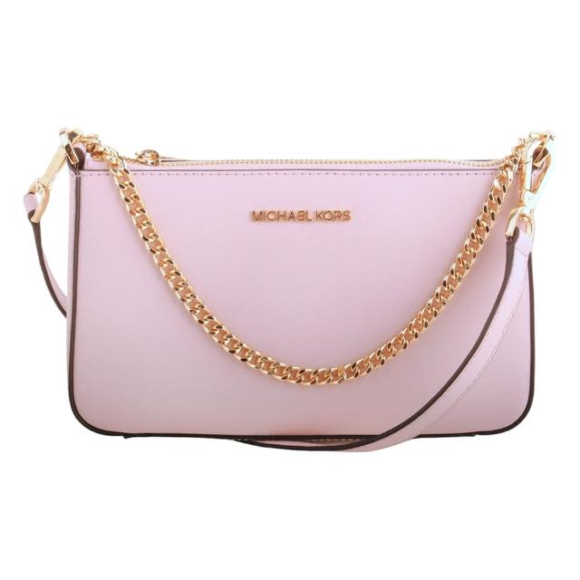 【Michael Kors】字防刮皮革鍊帶斜背包 小(粉)