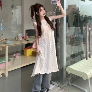 【D.studio】韓版開叉小眾疊穿長版針織背心(罩衫 長裙 洋裝 裙子 女裝 衣服 夏天女裝 上衣 V371)