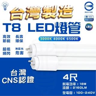 【臺灣CNS認證 臺灣製造】10入組 4尺 LED 臺灣製造 T8燈管 省電 低閃頻 護眼(白光/中性光/黃光)