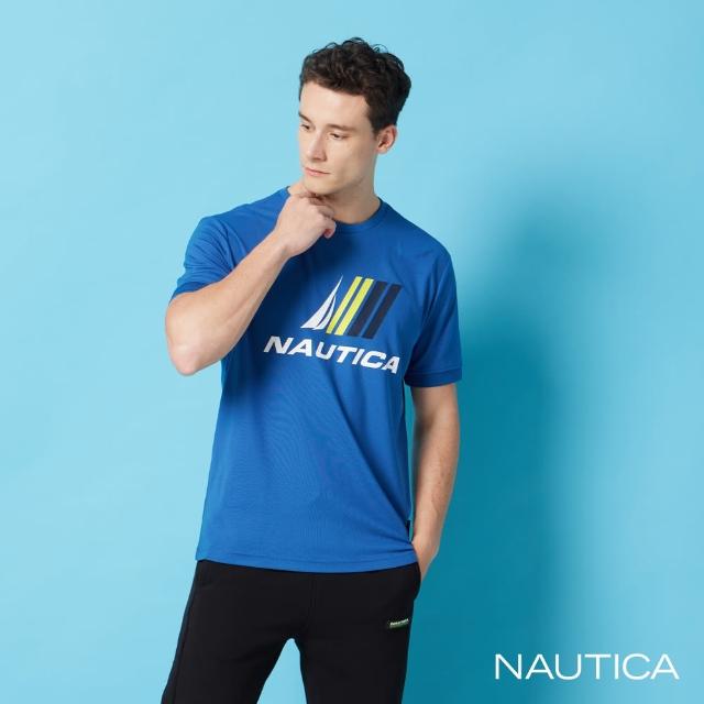 【NAUTICA】男裝 吸濕排汗品牌印花短袖T恤(藍色)