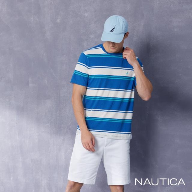 【NAUTICA】男裝 交錯條紋百搭短袖T恤(藍色)