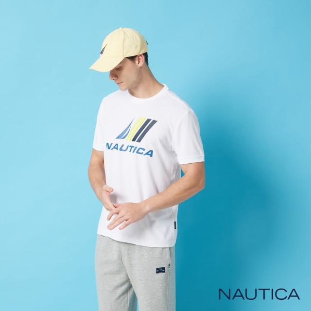 【NAUTICA】男裝 吸濕排汗品牌印花短袖T恤(白色)