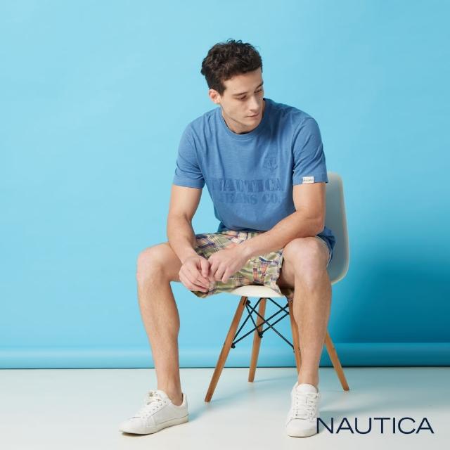 【NAUTICA】男裝 品牌LOGO印花刺繡短袖T恤(藍色)