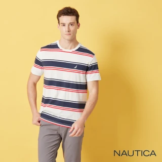 【NAUTICA】男裝 交錯條紋百搭短袖T恤(白色)