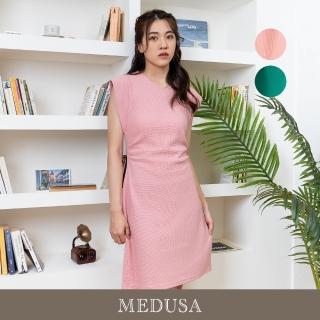 【MEDUSA 曼度莎】現貨-紋理抓褶闊肩小洋裝 - 2色（M-XL）｜短洋裝 休閒洋裝(301-74106)