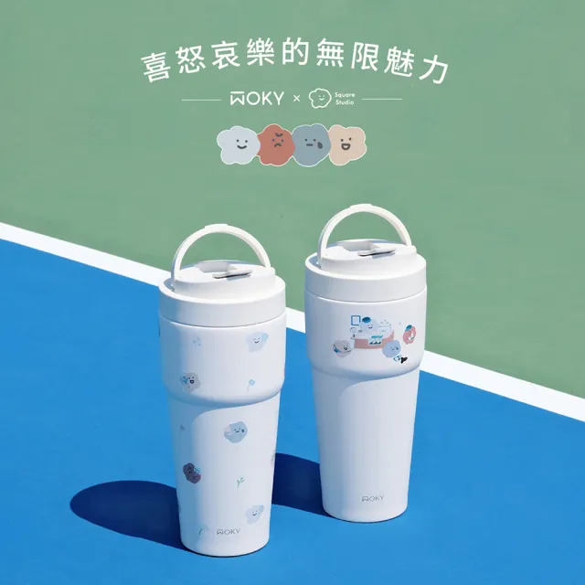 【WOKY 沃廚】方坊文創聯名_渾圓杯 鈦陶瓷款770ml-附彈跳吸管&矽膠粗吸管(隨行杯/吸管杯/保溫杯/保溫瓶)
