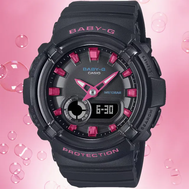 【CASIO 卡西歐】BABY-G 舞池霓虹燈雙顯手錶-黑x粉 過年送禮 禮物 推薦(BGA-280DN-1A)