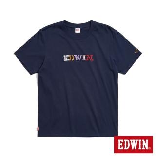 【EDWIN】男裝 圓點刺繡印花短袖T恤(丈青色)