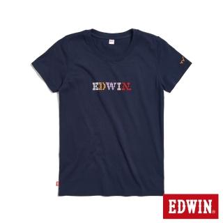 【EDWIN】女裝 圓點刺繡印花短袖T恤(丈青色)