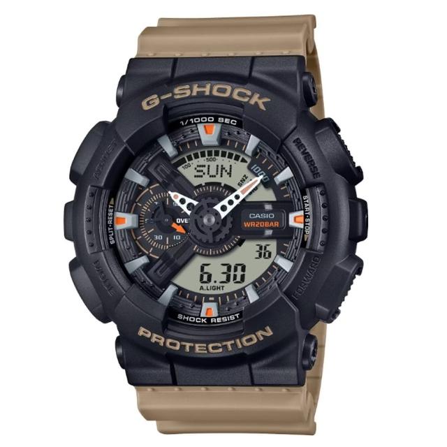 【CASIO 卡西歐】G-SHOCK 雙色調 經典雙顯電子錶  黑X棕 GA-110TU-1A5_51.2mm