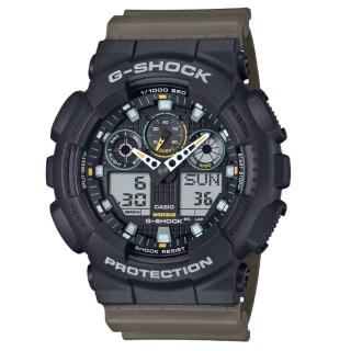【CASIO 卡西歐】G-SHOCK 雙色調 獨特三眼 數位系列 黑X棕 GA-100TU-1A3 51.2mm