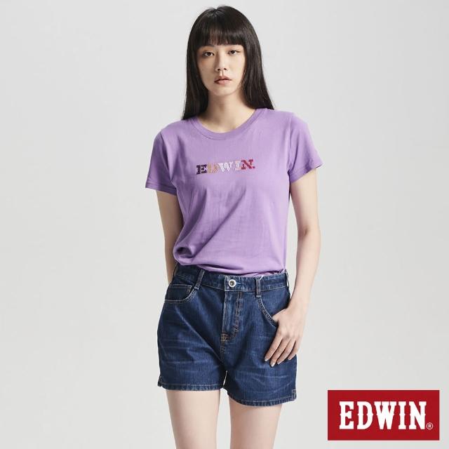 【EDWIN】女裝 圓點刺繡印花短袖T恤(灰紫色)