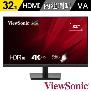 【ViewSonic 優派】VA3208-4K-MHD 32型 4K 窄邊美型螢幕(VA/HDR10/HDMI/DP/4ms/內建喇叭/無邊框設計)