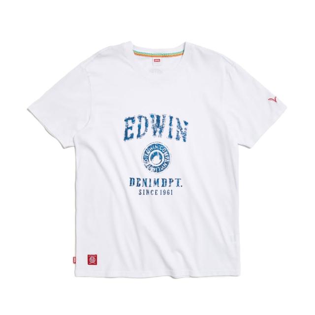 【EDWIN】男裝 大力釦印花短袖T恤(白色)