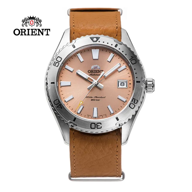 【ORIENT 東方錶】ORIENT 東方錶 WATER RESISTANT系列 200m潛水風格腕錶 皮帶款 橘色 -39.9mm(RA-AC0Q05P)