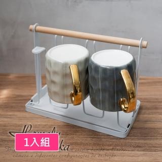 【Homely Zakka】日式簡約木柄瀝水杯架附集水託盤/杯具收納置物架(杯盤架 瀝水架 保溫瓶架 置杯架)