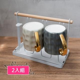 【Homely Zakka】日式簡約木柄瀝水杯架附集水託盤/杯具收納置物架 2入/組(杯盤架 瀝水架 保溫瓶架 置杯架)