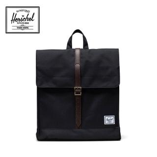 【Herschel】官方直營 後背包 書包 環保材質 拉鍊 磁扣質 14L City Mid 黑棕色(10486-05634-OS)