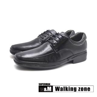 【WALKING ZONE】男 SUPERMAN系列 方頭雙線綁帶正裝減壓皮鞋 男鞋(黑色)