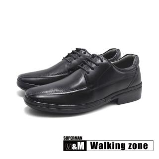 【WALKING ZONE】男 SUPERMAN系列 經典縫線綁帶輕量減壓皮鞋 男鞋(黑色)