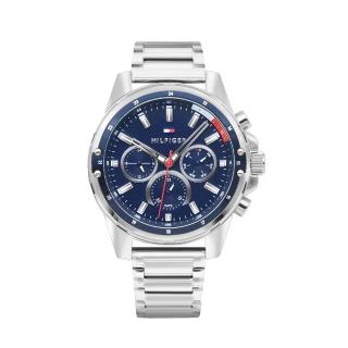 【Tommy Hilfiger】銀框 藍面 三眼日期顯示 銀色不鏽鋼錶帶 45mm 男錶 手錶 情人節(1791788)