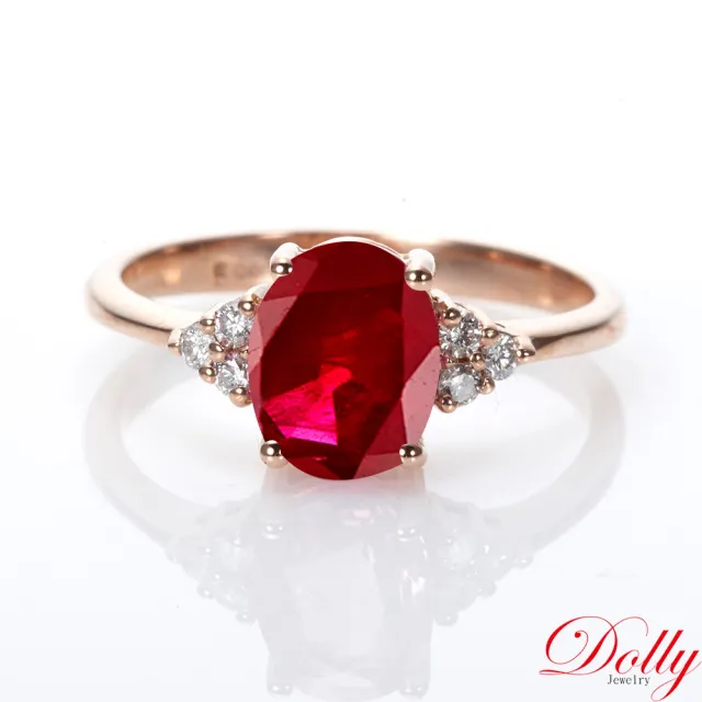 【DOLLY】14K金 緬甸紅寶石1克拉玫瑰金鑽石戒指-021 高級訂製珠寶 奢華質感 浪漫送禮