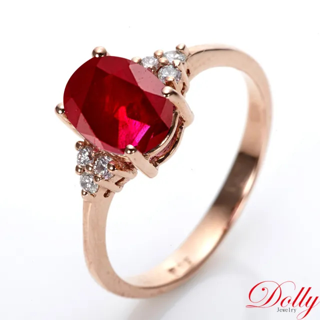 【DOLLY】14K金 緬甸紅寶石1克拉玫瑰金鑽石戒指-021 高級訂製珠寶 奢華質感 浪漫送禮