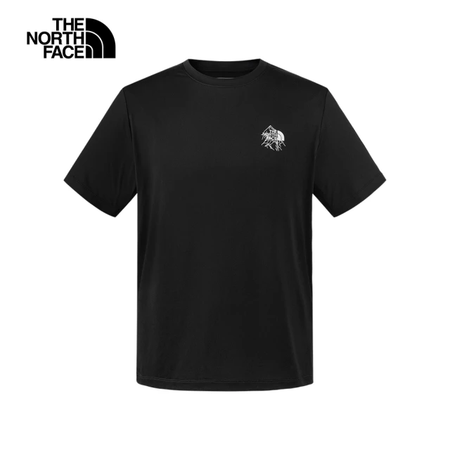 【The North Face 官方旗艦】北面男款黑色吸濕排汗防曬LOGO印花短袖T恤｜8CT2JK3(上衣/運動/防曬)