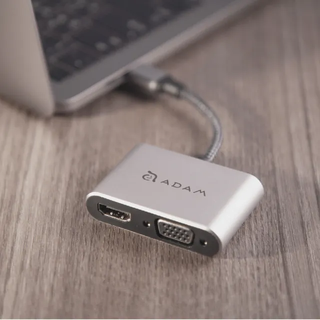 【ADAM】USB-C 轉 VGA/HDMI 2 合1 顯示轉接器 一秒擴充MacBook Air CASA Hub VH1(一秒擴充MacBook Air)