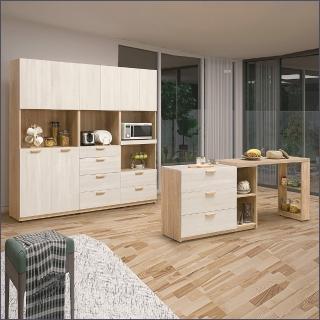 【麗得傢居】葛瑞絲收納櫃四件組 2尺電器+2尺四抽+2.5尺四門+伸縮餐櫃 櫥櫃 電器櫃 廚房櫃(臺灣製造)