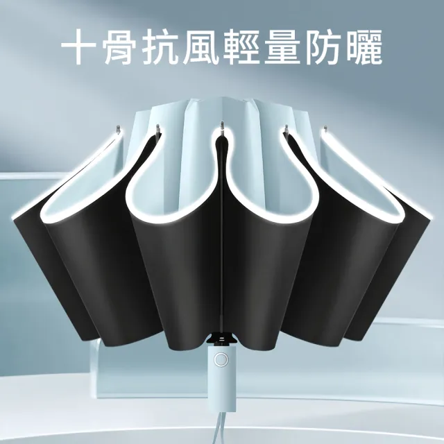 【Lufy】2入 極度抗曬 10骨防曬UPF50+ 自動反向傘晴雨傘(遮陽降溫/安全反光條/黑膠摺疊傘/開車用折疊傘)