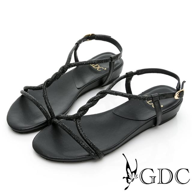 【GDC】璀璨晶瑩扭結平底涼鞋-黑色(413460-00)