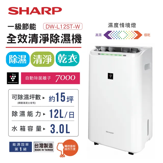 【SHARP 夏普】12公升PCI自動除菌離子除濕機(DW-L12ST-W)