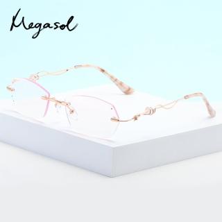 【MEGASOL】鑽石切邊老花眼鏡(抗藍光橢圓框眼鏡-3015)