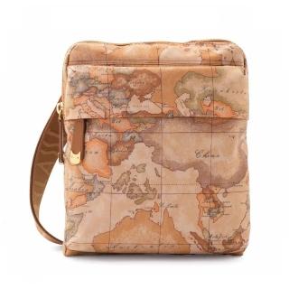 【Alviero Martini】義大利地圖包 PU尼龍拉鍊直立斜揹包21.5cm(地圖黃)