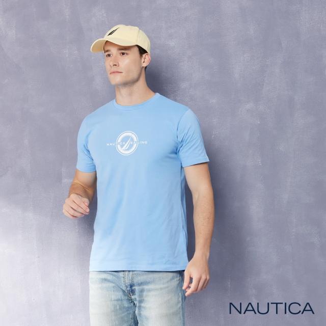 【NAUTICA】男裝 簡約圓形品牌LOGO短袖T恤(藍色)